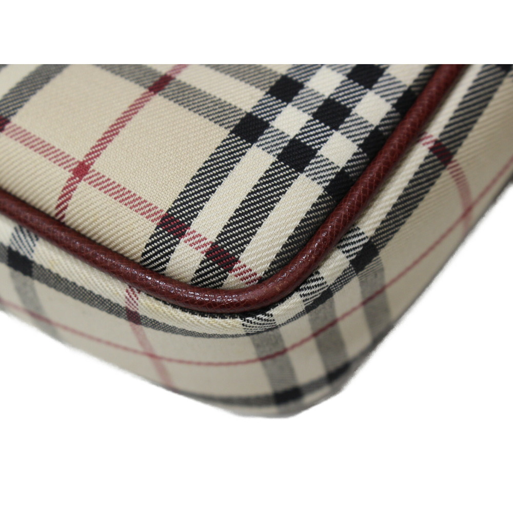 BURBERRY Shoulder Bag Check Nova Canvas Leather Red Beige Tan Classic - Picture 5 of 7